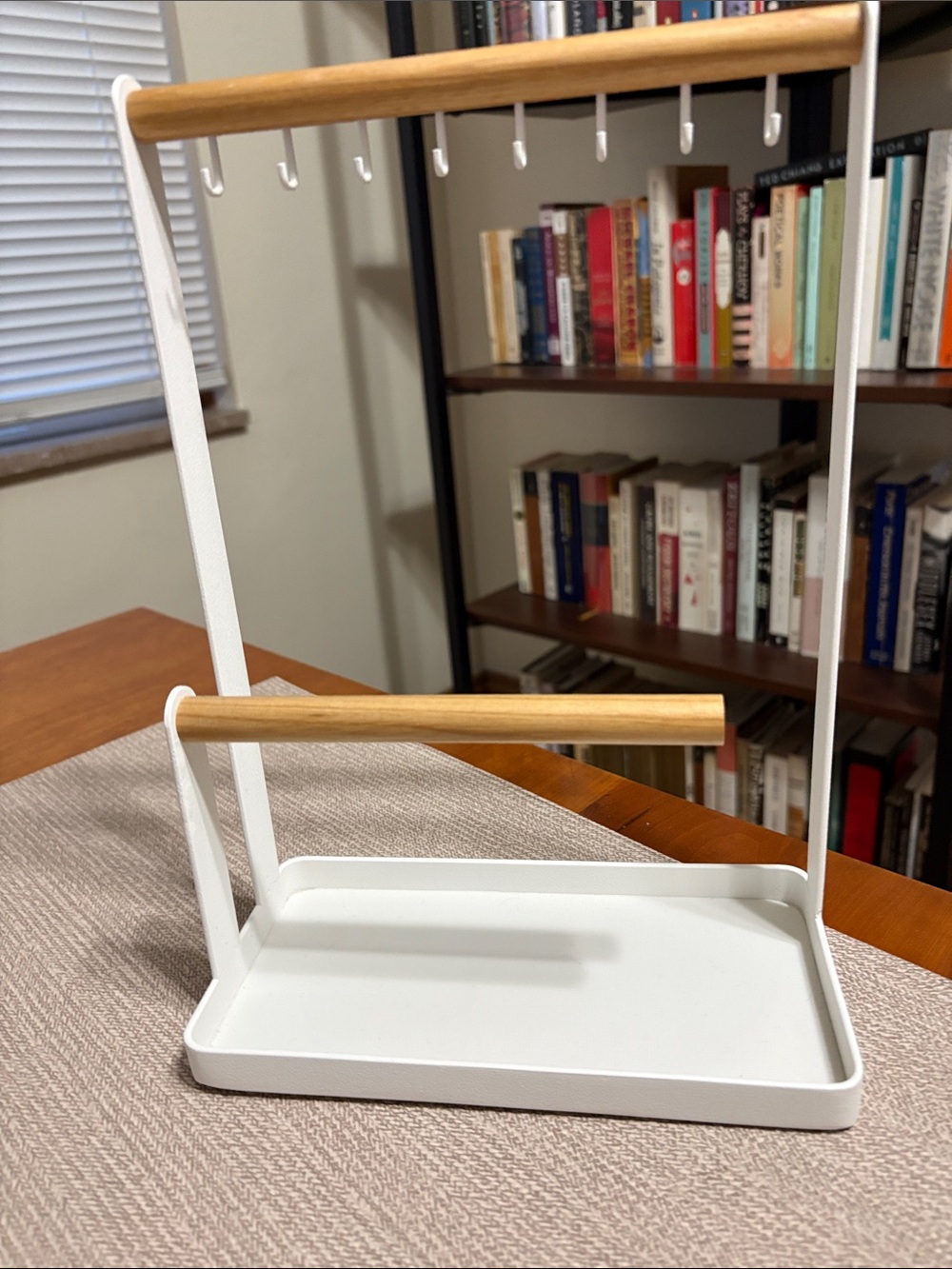 Yamazaki Wood & White Metal Jewelry Stand with Tray